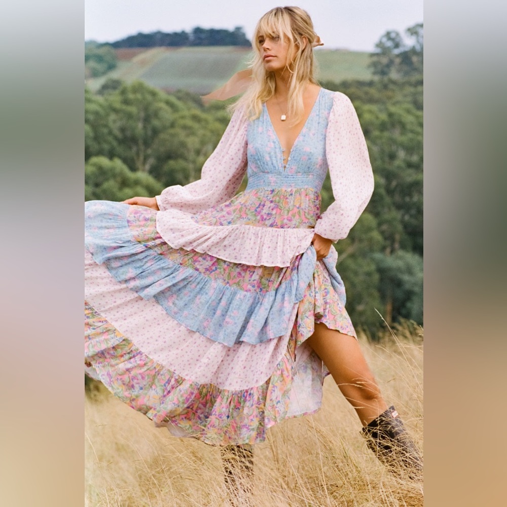 SPELL Dolly Ra-Ra Gown in Patchwork Dress